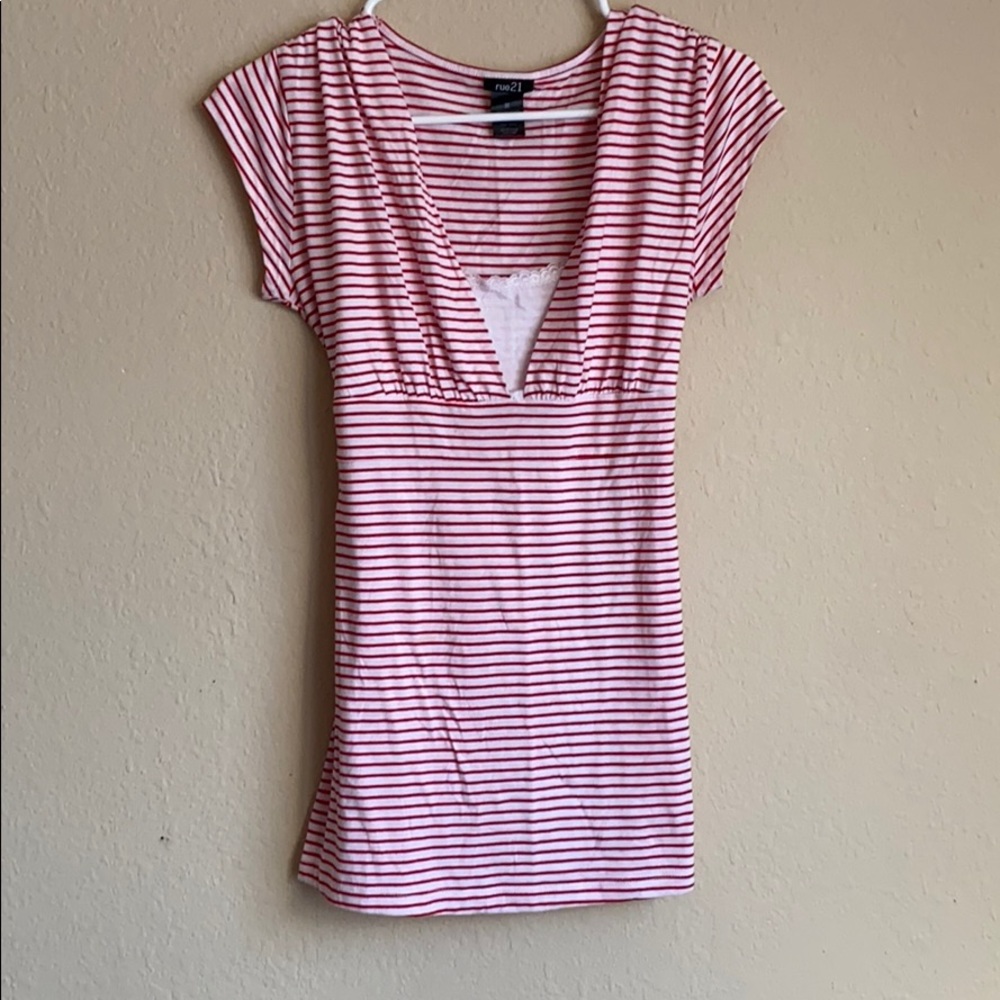 Rue21 Red & White Striped Top with Tied Waist. M